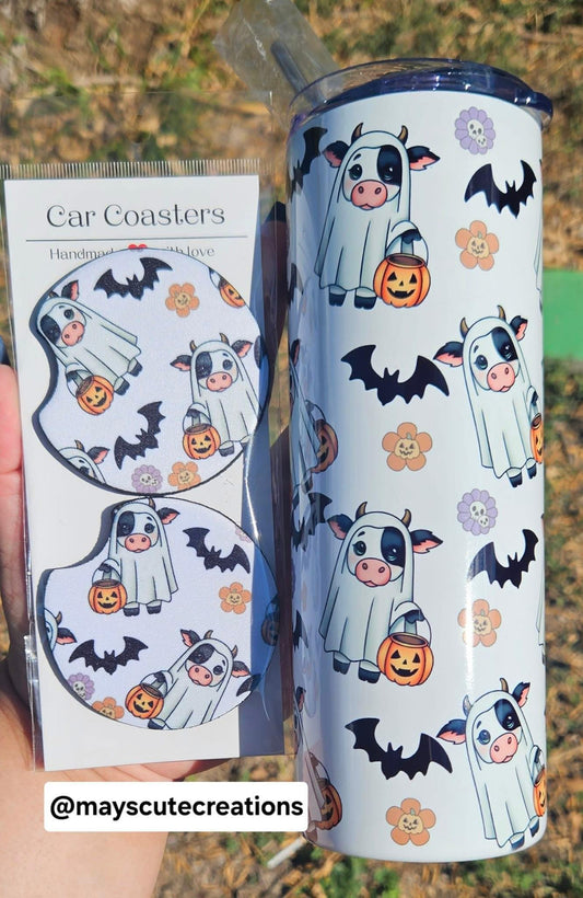 Cow Halloween Tumbler & Car Coaster Set